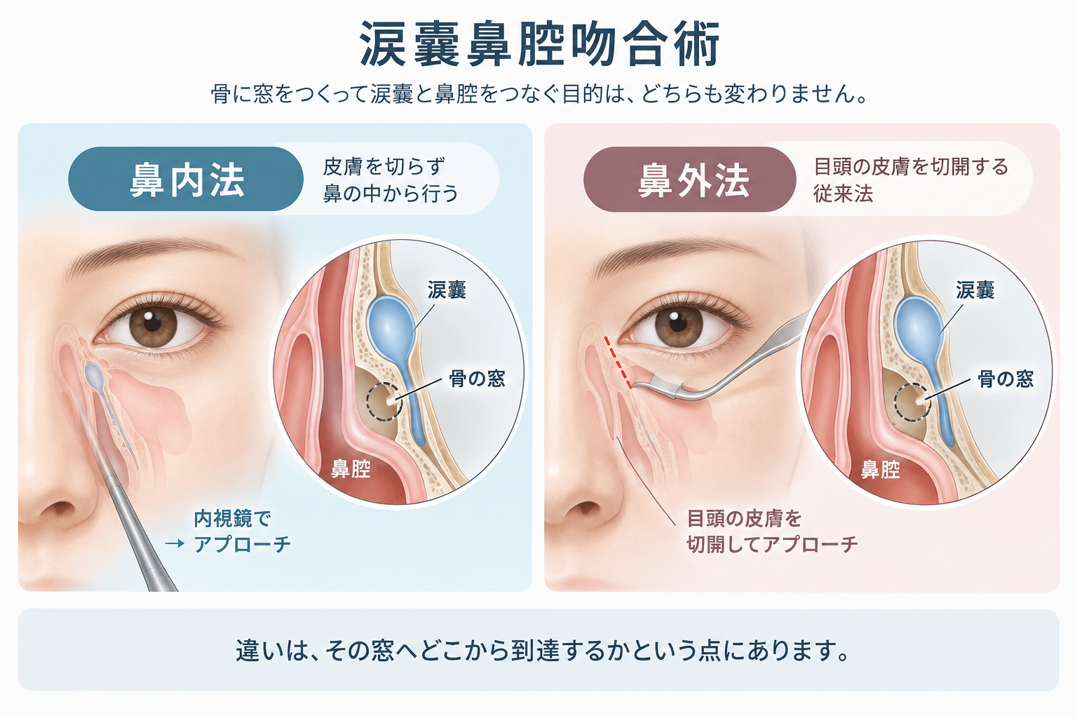 涙嚢鼻腔吻合術の鼻内法と鼻外法の違い